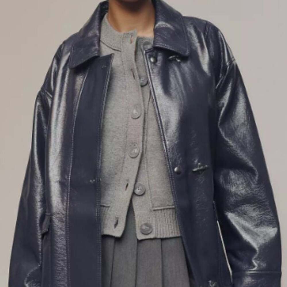 Anthropologie Maeve Faux-Patent Leather Carabiner Jacket Size Large